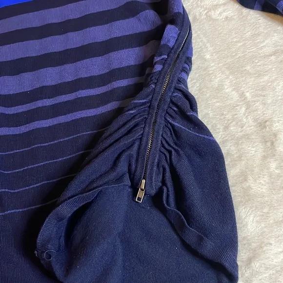 New York & Co Blue Gradient Striped Sweater with Zipper Side size Large - Picture 4 of 10